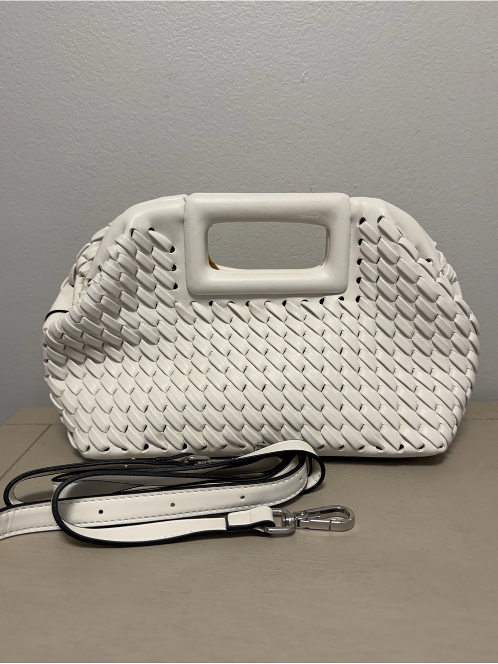 Topshop White Faux Leather Woven Frame Clutch Pouch Crossbody Bag